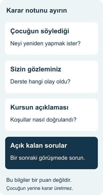 Çocuklarda spor branşı seçimi: karar rehberi Branş seçiminde çocuğun görüşü, aile gözlemi, kurs bilgisi ve açık soruların ayrı kaydedilmesi