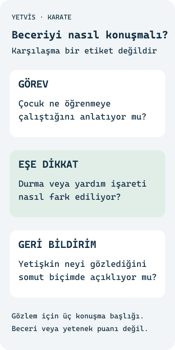 Karate Beceri Geri Bildirimi Nasıl Yorumlanır? Gözlem, yorum ve gelecek tahminini başarı puanı vermeden ayıran YETVİS geri bildirim şeması