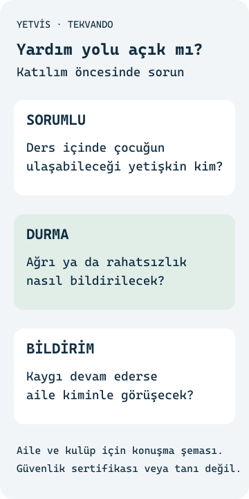 Tekvandoda yardım isteme: çocuk ve aile iletişimi Çocuğun anlatımı ve yardım yolunu ayıran YETVİS aile şeması