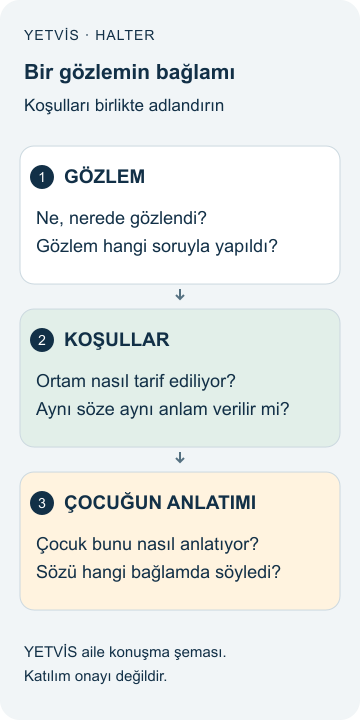 Halterde Yönergeyi Anlamak: Bağlamı Aileyle Konuşmak YETVİS aile soru şeması: Bir gözlemin bağlamı