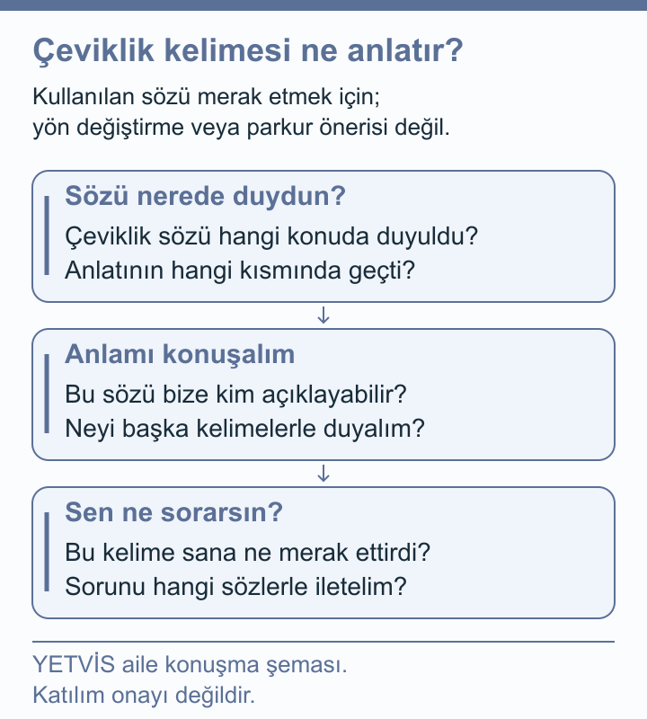 YETVİS aile soru şeması: Çeviklik kelimesi ne anlatır?: özgün aile konuşma soruları