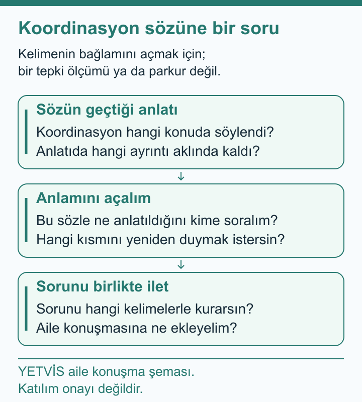 Snowboard sohbetinde koordinasyon ne anlama geliyor? YETVİS aile soru şeması: Koordinasyon sözüne bir soru
