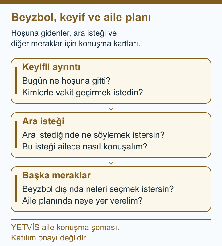 Beyzbol Keyfi, Dinlenme ve Başka İlgilere Yer Açmak YETVİS aile soru şeması: Beyzbol, keyif ve aile planı