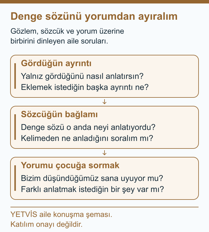 Kriket Sohbetinde Görülen Ayrıntı ve Denge Yorumunu Ayırmak YETVİS aile soru şeması: Denge sözünü yorumdan ayıralım