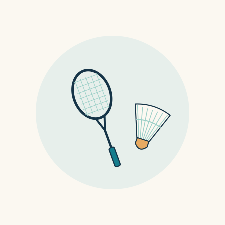 Makaleler Badminton raketi ve topunun editoryal çizimi.